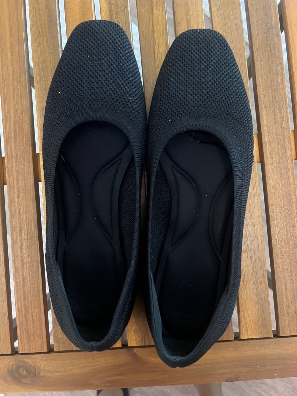 Black Knit Slip-On Ballet Flats with Cushioned Insole